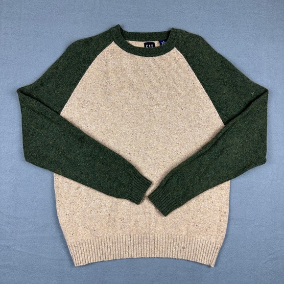 GAP Other - Gap Mens Raglan Sweater Green Beige Speckled Knit Cotton Wool Blend Medium M